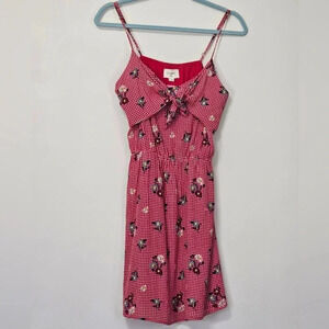 Everly Red Gingham Floral Tie Front Mini Dress Womens Medium Spaghetti Strap NWT